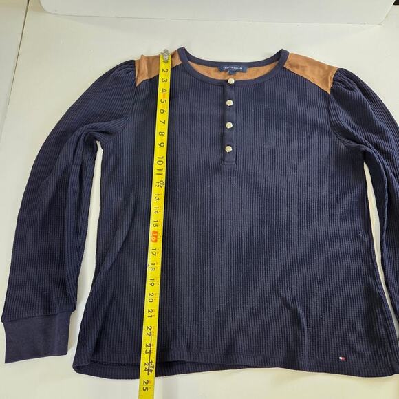 Tommy Hilfiger Large Faux Suede Yoke Henley Top Thermal Western - Picture 3 of 9